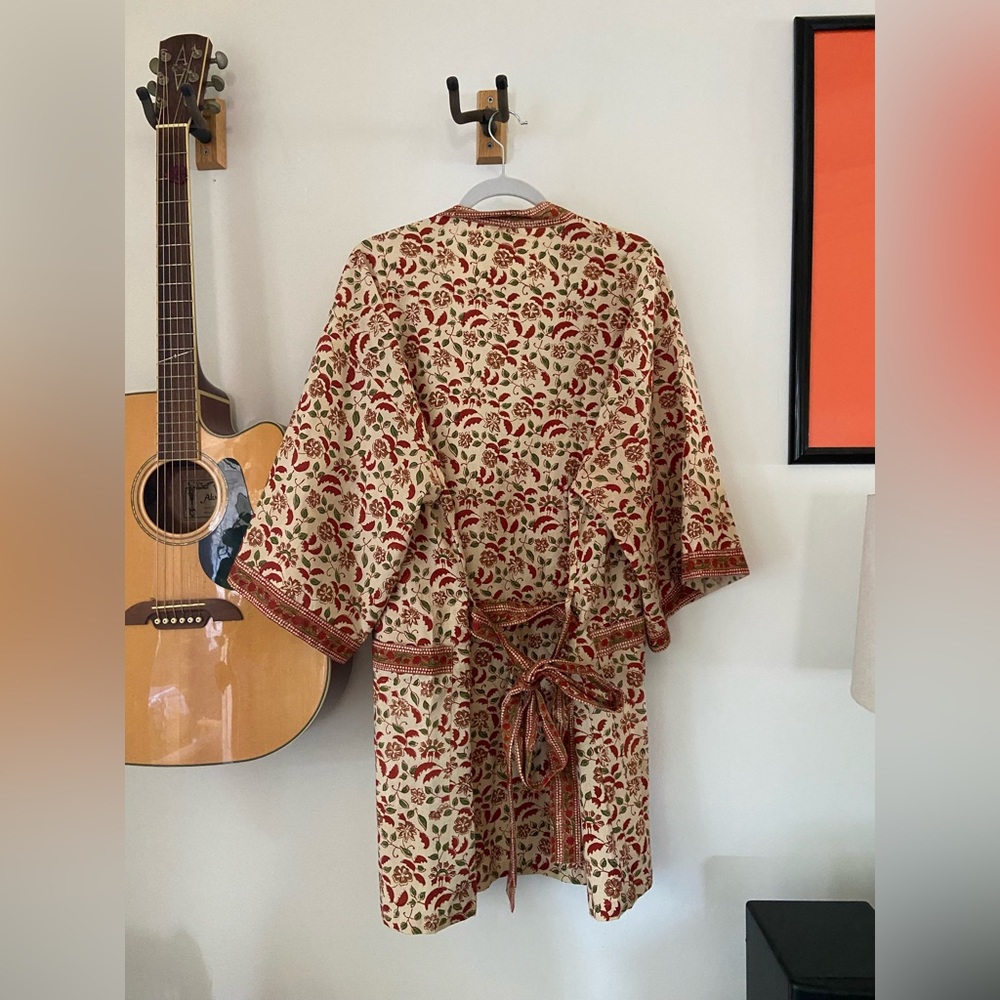 NEW Floral Block-Print New Day Short Robe, 100% Cotton (OS) - Picture 4 of 11